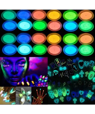 Glow in The Dark Pigment Powder Set - Pack of 24 Neon Color Changing Luminous Powder for Epoxy Resin, DIY Crafts, Nail Art & Halloween Party - Buy Online on SooperMarket.com