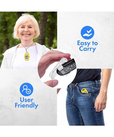 OZO Fitness CS1 Easy Pedometer for Walking - Large Display Step Counter with Clip and Lanyard in Yellow - Buy Online on SooperMarket.com