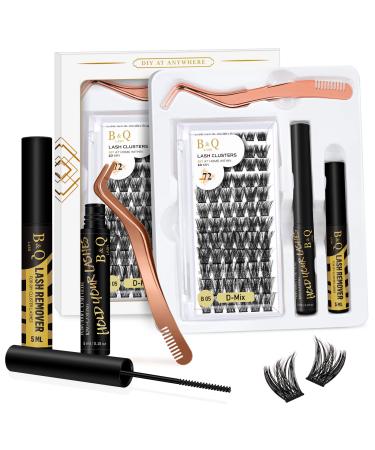 B&Q Eyelash Extension Kit B05 Lash Extension Kit 72Pcs Lash Clusters Individual Lashes Thin Band Cluster Lashes Kit Eyelash Clusters DIY Lash Kit with Tweezers and Lash Bond and Remover (Kit B05) D-8-16 MIX B 05-Kit