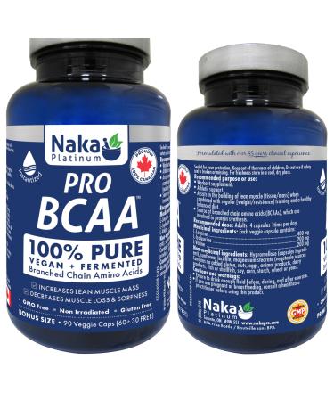 Naka Platinum PRO BCAA 100% PURE Vegan + Fermented Branched Chain Amino Acids BONUS SIZE 90 Veggie Caps (60+30 FREE)