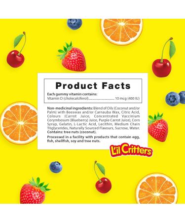 L'il Critters Kids Vitamin D3 Gummies 800 IU Vit D3 Daily Dose Supports Bone Health* Naturally Sourced Flavors 190 Count (3 Month Supply) Packaging may vary. 190 count (Pack of 1) - Buy Online on SooperMarket.com
