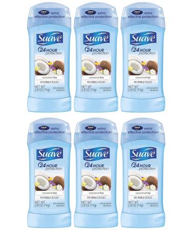 Suave Deodorant 2.6 Ounce 24Hr Coconut Kiss Invisible Solid (76ml) (6 Pack)