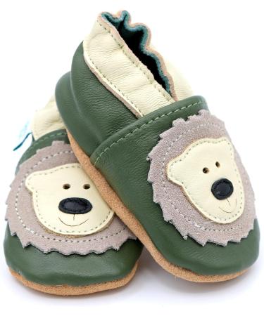Dotty Fish Soft Leather Baby Shoes for Boys | Animal Designs | Non Slip Toddler Shoes | 0-6 months to 4-5 Years | Green & Cream Bear Design - Buy Online on SooperMarket.com