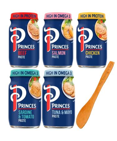 Sandwich Spread bundle includes Princes Beef Salmon Chicken Sardine and Tomato Tuna and Mayonnaise 75g x5 Wooden Spreader