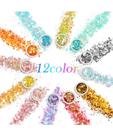 AOOWU Chunky Glitter 12 Colors 3D Nail Art Sequins - Festival & Holographic Cosmetic Glitter for Nail, Face, Body & DIY Art - Buy Online on SooperMarket.com