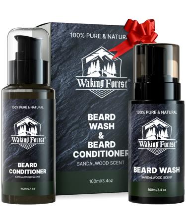 Waking Forest Beard Wash and Conditioner Set Fuller-Looking Beard with Rich Foam Shampoo Natural Argan to Deep Clean Hydrate & Soften Conditioner for Men