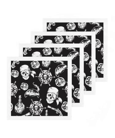 Vnurnrn Pirate Skull Towels Cotton Washcloths Set Soft Highly Absorbent Face Cloths Fingertip Towels for Bath Fitness Sports Yoga 12'' x 12'' (4 Pack)