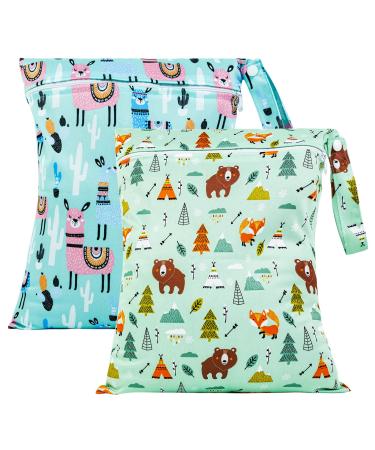 2Pcs Wet Bags 13x14 inch Reusable Nappy Bag Wet Dry Bags Nappy Changing Bags Wet Laundry Bag Waterproof Dry Wet Bag Cloth Nappy Wet Bags Organiser Pouches for Babies Swimming Camping Travel Gym Beach 2Pcs-30*35cm-blue/green