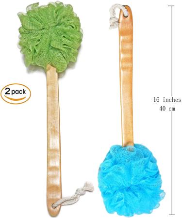 Shower Loofah Body & Back Scrubber - Exfoliating Bath Brush with Long Handle - 2 Pack Blue & Green - Men & Women - Buy Online on SooperMarket.com