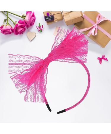 Neon Lace Bow Hairband 1980s Pink Headband Hairband Hair Accessories Lace Headbands Pink Accessories For Women Girls Mardi Gras Christmas Cosplay - Buy Online on SooperMarket.com