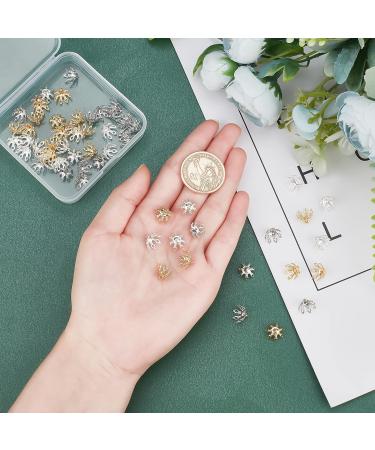 PandaHall Flower Bead Cap 60pcs Brass Bell Bails End Charm Caps with Filigree Spacer Beads - DIY Jewelry Making Supplies in Golden, Silver, Platinum - Buy Online on SooperMarket.com