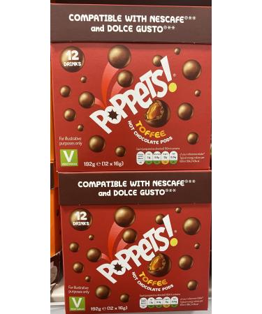 Poppets Toffee Hot Chocolate Pods 192g (12 x 16g) Packs of 2