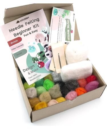 Woolbuddy Needle Felting Kit - Beginner Craft Kit with Tools, 40 Colored Wool, Instruction - for Adults and Kids - Buy Online on SooperMarket.com