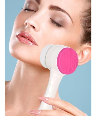 2 in 1 Manual Face Brush Cleanser - Exfoliating & Soft Bristle Face Cleansing Brush - Deep Pore Exfoliation, Makeup Removal, Acne Treatment - Hot Pink - Buy Online on SooperMarket.com
