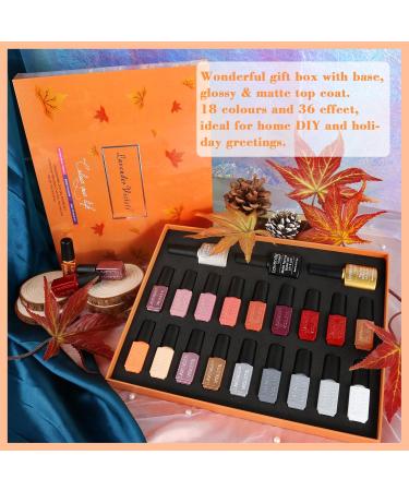 Lavender Violets Gel Nail Polish 21 Pcs New Year Gift Set Nude Grey Orange Red Glitter Valentine's Day UV LED Varnish Soak Off Shellac Nail Polish Base Glossy n Matte Top Coat Sliver Gold Manicure 987 Birthday Gift-987 - Buy Online on SooperMarket.com
