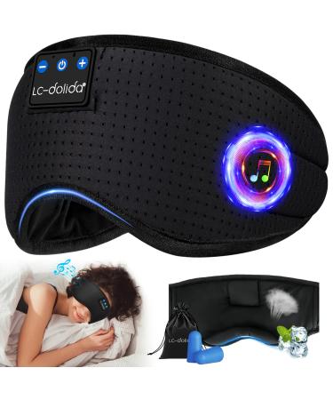 Sleep Headphones Breathable Bluetooth V5.4 Eye Mask Sleeping Headphones Wireless Eye Mask Sleep Earbuds for Side Sleeper Women Office Air Travel Cool Tech Gadgets Unique Gifts Loup Pour Dormir Black