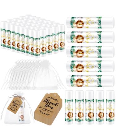 Loopeer 50 Sets Baby Shower Favors Lip Balm with Organza Gift Bags Thank Card Tags for Gender Reveal Lipstick Baby Shower Birthday Party Supplies Basket Gift Stuffers (Animal)