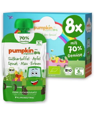 Pumpkin Organics Bio Vegetables Quetschies 8 Pack sweet potato apple spinach corn peas without added sugar - baby food for babies from the 6th month - gluten -free & vegetarian (8x100g)