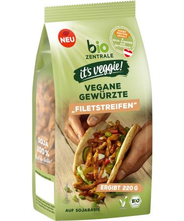 Biocentrale it's veggie!Vegan seasoned fillet strips - 6 x 100g i high protein content i quickly and easily prepared i sustainably packaged i Every 100g pack results 220g.Spiced fillet strips 6 x 100g