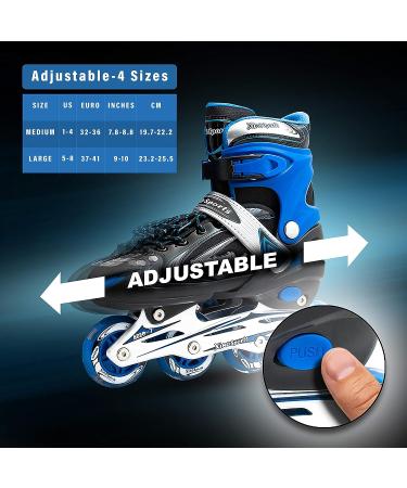 Xino Sports Kids Adjustable Inline Skates with LED Light Up Wheels - Blue Youth Big Kid Large - 5-8 - Buy Online on SooperMarket.com