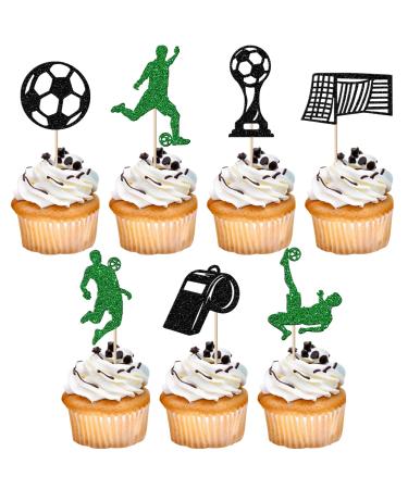 Rsstarxi 28 Pack Soccer Cupcake Toppers Glitter Sports Theme Champion Cup Football Soccer Ball Cupcake Picks Soccer Party Cake Decorations for Baby Shower Birthday Party Decors Design 2