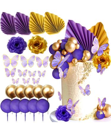JEVENIS purple cake decorations rose tortendendeko purple butterfly tortendendeko palm leaves kuchendeko balls tortendeko wedding cake decoration disco tortendeko color1