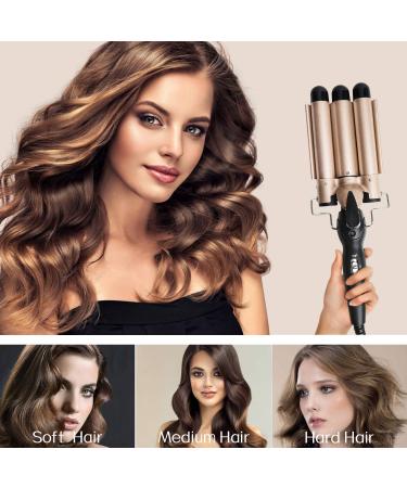 3 Barrel Curling Iron Wand- 1 Inch Ceramic Tourmaline Triple Barrels, Dual Voltage, Adjustable Temperature - Gold - Buy Online on SooperMarket.com