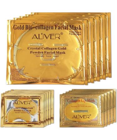 24K Gold Bio Collagen Crystal Face Mask + Eye Mask + Lip Mask Set for Anti-Aging Skin Care (5 pairs) - Buy Online on SooperMarket.com