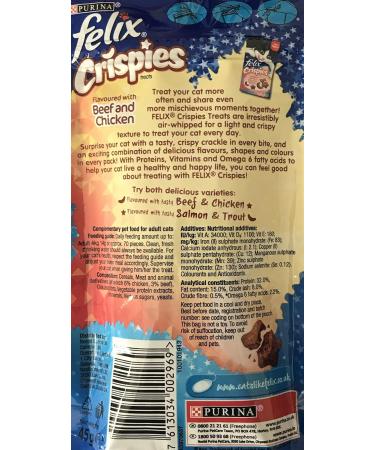 Felix Goody Bag & Crispies Cat Treats Bundle - Crispies (Beef & Chicken) and Seaside Mix (Salmon Pollock & Trout) 60g (one bag of each) - Buy Online on SooperMarket.com