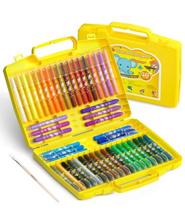 Shuttle Art 48 Colors Gel Crayons for Toddlers Non-Toxic Twistable Crayons Set with 1 Brush and Foldable Case for Kids Children Coloring Crayon-Pastel-Watercolor Effect Ideal for Paper