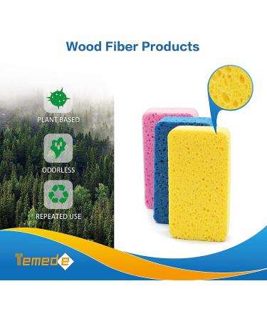 Temede Large Cellulose Sponges - Heavy Duty Dish Scrubbers - 5 Pack - Buy Online on SooperMarket.com