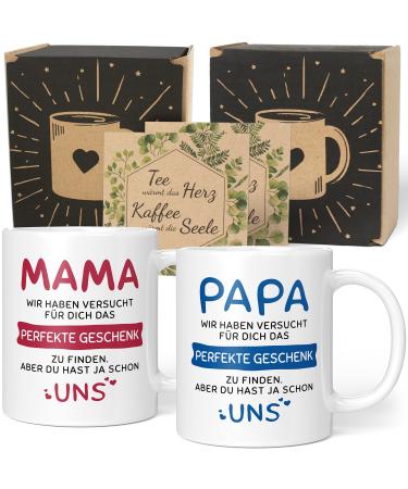 Gift set Mama Papa Gifts - Mama Papa Gift Christmas - Mama Papa cup with saying - Mama dad daughter son gift ideas (ceramic 330ml) Mama & Papa 2 Set Gift - We - Red Blue Blue