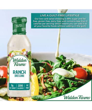 Walden Farms Ranch Dressing 12 oz - Sugar Free, Non-GMO, 0g Net Carbs - 2 Pack 12 Fl Oz Bottle - Fresh & Delicious Salad Topping - Buy Online on SooperMarket.com