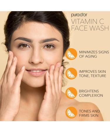 PURA D OR Vitamin C Face Wash 8 Oz | Antioxidant Rich Brightening Cleanser | Hydrating & Gentle | Sulfate & Paraben Free | For All Skin Types - Buy Online on SooperMarket.com