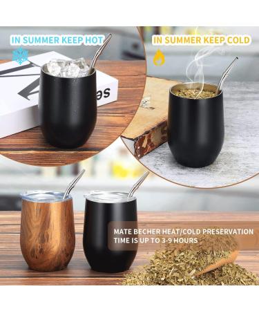 Telanks Modern 340 ML Yerba Mate Cup | 18/8 Stainless Steel | BPA-Free Lid Straw & Cleaning Brush | Black Tea Beverage Essential - Buy Online on SooperMarket.com