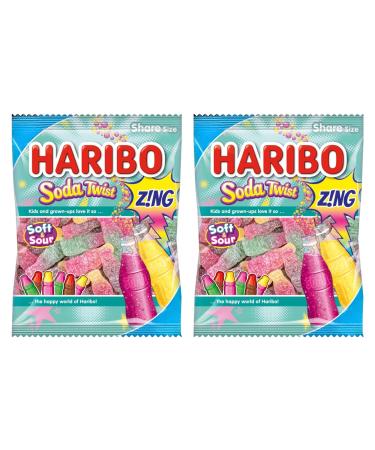Soda Twist Zing Bottles Fizzy Gummy Sugar Coated Sweets 175g - 2x Share Bags