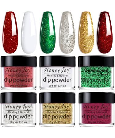 Christmas Red Green Golden Glitter Dip Powder Set - No Lamp Cure Needed | Even & Smooth Finish | 6pcs x 10g/box - Buy Online on SooperMarket.com