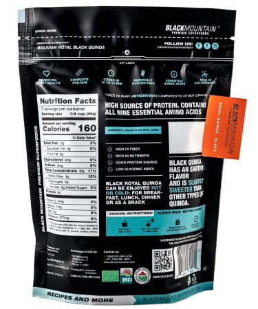 Organic Royal Black Quinoa - 12 oz, Gluten-Free, Vegan, Complete Plant Protein | Black Mountain Premium Superfoods - Buy Online on SooperMarket.com