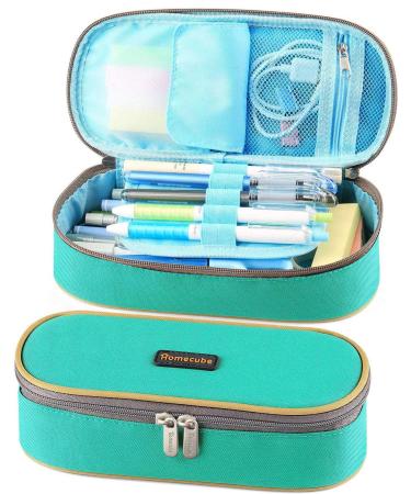 Homecube Pencil Case Big Capacity Pencil Bag Makeup Pouch Durable Students Stationery with Double Zipper Pen Holder for School/Office, Green