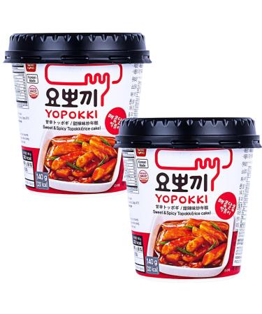 Young Poong Yopokki Sweet & Spicy Tteokbokki Cup 140g I Korean Topokki Instant Retort Rice Cake Snack (Pack of 2)
