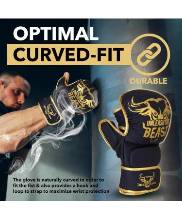 Beast Rage MMA Gloves for Men & Women - Adjustable Wrist Support Open Palm for Martial Arts Grappling and Sparring | S/M Gold - Buy Online on SooperMarket.com