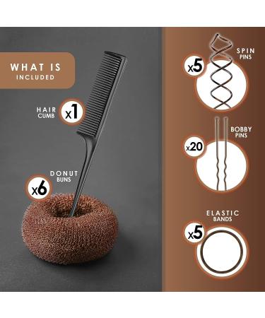 Andlane Donut Hair Bun Maker Set - 6 Sock Bun Makers, Spin Pins, Elastic Bands, Bobby Pins & Hair Comb Kit - Buy Online on SooperMarket.com