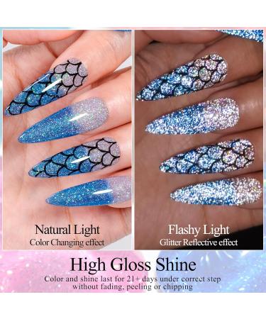 MSRUIOO Reflective Glitter Color Changing Gel Nail Polish Temperature Color Change Glitter Gel Polish Reflective Gel Nail Polish Diamond Glitter Pink Purple Blue Color Changing Nail Polish 2 Colors Changing Gel Nail Polish - Buy Online on SooperMarket.com