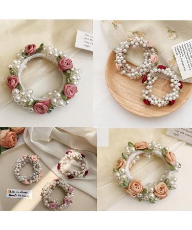 DORIS&JACKY Crystal Hair Tie Ponytail Holder with Rhinestone Beads - Handmade Hair Accessories for Women & Girls (3-flower with pearl 4 pcs) - Buy Online on SooperMarket.com