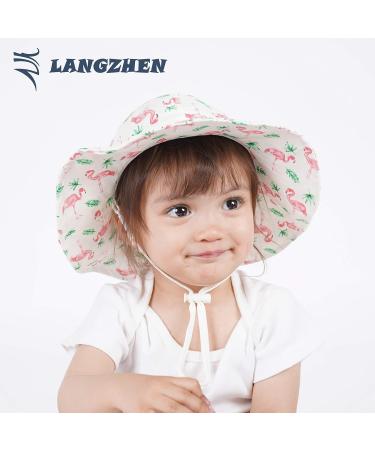 LANGZHEN Baby Girls Beach Sun Hat with Chin Strap, Flamingo Buff, 6-12 Months - Buy Online on SooperMarket.com