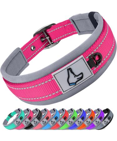 Joytale dog collar softly padded neoprene collars for medium dogs nylon reflective wide collar dog bright pink m (1 Pack) bright pink