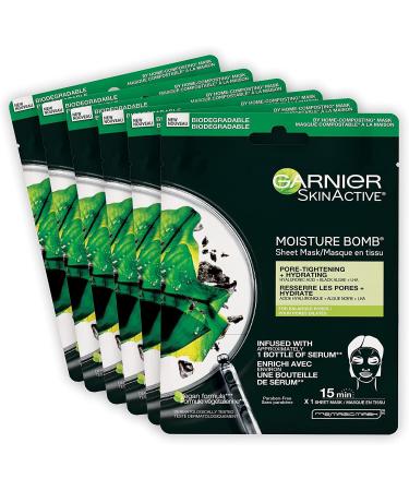 Garnier Moisture Bomb Purifying Sheet Mask with Hyaluronic Acid and Charcoal 6 Pack 6 x 28 g