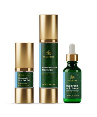 NEW LOOK | Tree of Life Hyaluronic Acid Hydrating Set for Face  Serum (1 Oz)  Moisturizer Cream (1.7 Oz)  Vitamin C Eye Gel  (0.5 Oz)  Facial Tightening Lift  Clean Dermatologist-Tested Skin care