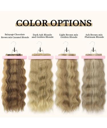 KooKaStyle 20 Inch Ash Brown mix Platinum Blonde Hair Extensions - 4PCS Clip in Long Beach Wavy Double Weft Thick Natural Hairpieces for Women - Full Head Coverage - Buy Online on SooperMarket.com