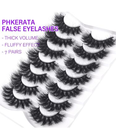 Mink Lashes - PHKERATA 6D Wispy Dramatic False Eyelashes Pack (7 Pairs) - 20MM C Curl Thick Volume for Fluffy, Long and Dramatic Eye Look - Buy Online on SooperMarket.com